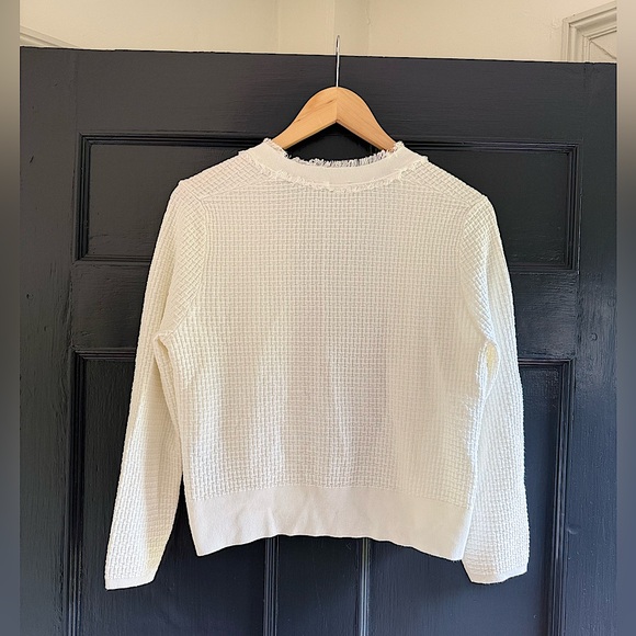 Adrianna Papell Frayed Waffle Knit Cardigan, Small, White - Picture 5 of 13